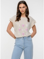 t-shirt με τύπωμα και μανίκι με λεπτομέρεια (sand)