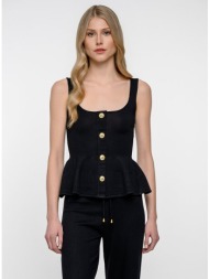 πλεκτό τοπ με peplum και χρυσά κουμπιά (black)