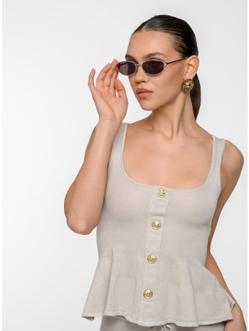 πλεκτό τοπ με peplum και χρυσά κουμπιά (sand)