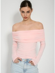 off shoulder τοπ με σούρες (baby.pink)