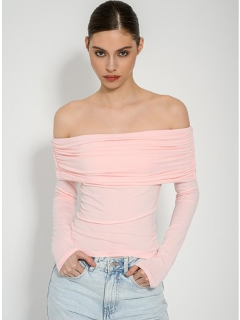 off shoulder τοπ με σούρες (baby.pink)