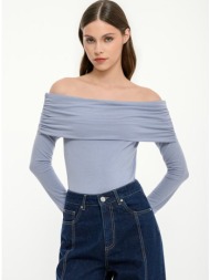 off shoulder τοπ με σούρες (violet)