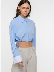 κροπ πουκάμισο ποπλίνα με λευκές μανσέτες (ciel)