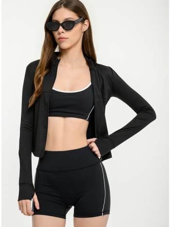 αθλητικό ψηλόμεσο biker σορτς με λευκές ραφές (black)