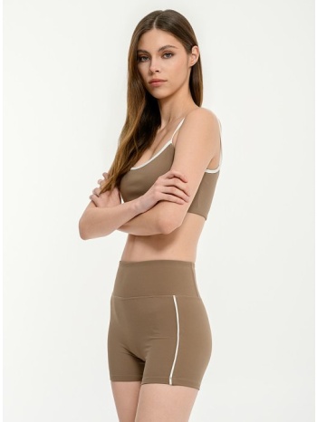 αθλητικό ψηλόμεσο biker σορτς με λευκές ραφές (tan)