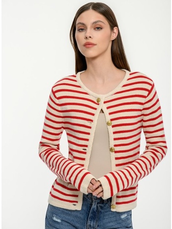 πλεκτή ριγέ ζακέτα με χρυσά κουμπιά (red.offwhite)