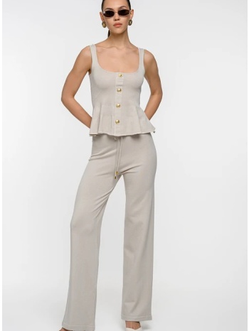 πλεκτό wide leg παντελόνι με λάστιχο (sand)