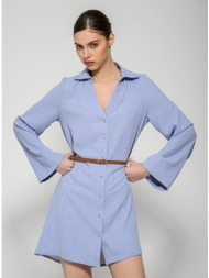 μίνι σεμιζιέ φόρεμα με ρίγες και ζώνη (ciel.offwht)