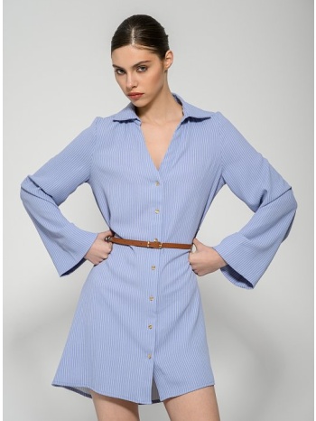 μίνι σεμιζιέ φόρεμα με ρίγες και ζώνη (ciel.offwht)