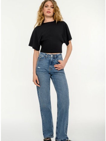 κοντομάνικο κροπ τοπ με φαρδιά μανίκια (black)