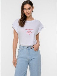 t-shirt με τύπωμα και μανίκι με λεπτομέρεια (white)