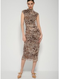 midi τούλινο φόρεμα λεοπάρ με σούρες (multi)