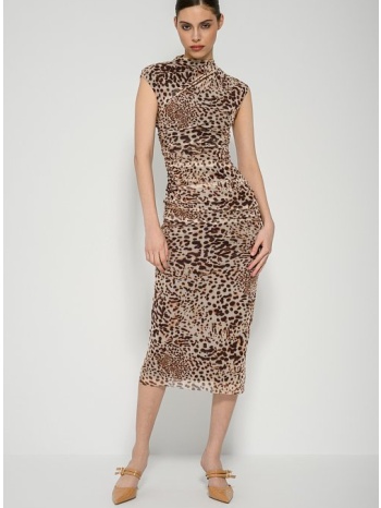 midi τούλινο φόρεμα λεοπάρ με σούρες (multi) σε προσφορά