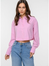 κροπ ριγέ πουκάμισο ποπλίνα (pink.offwht)