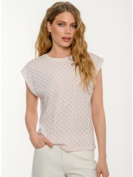 αμάνικο t-shirt με ροζ διακοσμητικά στρας (baby.pink)