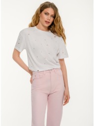 t-shirt με πολύχρωμα διακοσμητικά στρας (white)