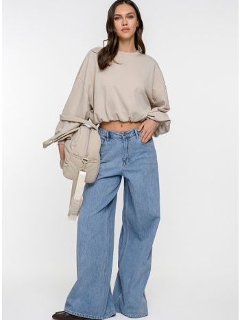 κροπ φούτερ με balloon μανίκια (stone)