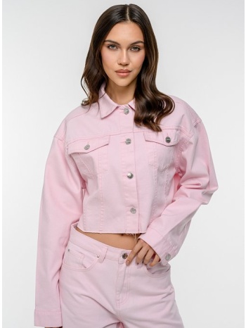 κοντό ντένιμ τζάκετ με ξέφτια (pink)
