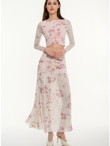 midi τούλινη φλοράλ φούστα με σούρες (multi)