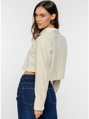κροπ ριγέ πουκάμισο ποπλίνα (yellow-wht)