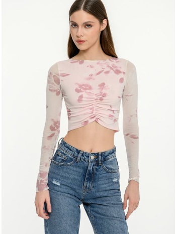 τούλινο φλοράλ κροπ τοπ με σούρες (multi)