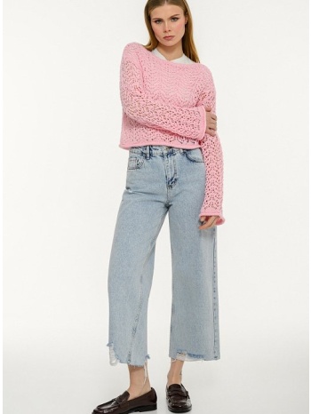 πλεκτό κροσέ ροζ τοπ με μακριά μανίκια (pink)