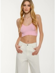 πλεκτό αμάνικο ριπ κροπ τοπ (pink)