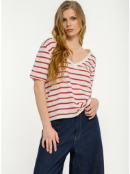 ριγέ t-shirt με v λαιμόκοψη (red.offwhite)