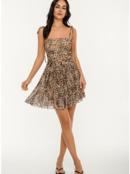 μίνι τούλινο λεοπάρ φόρεμα με σούρες (multi)