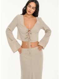 κροπ τοπ ρουστίκ με μανίκια καμπάνα (taupe)