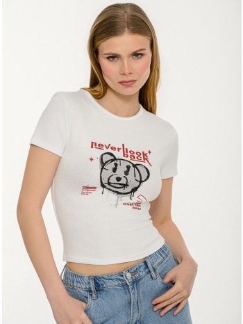 κροπ t-shirt με τύπωμα (white)