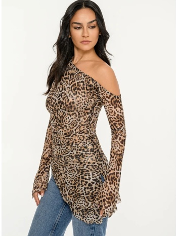 ασύμμετρο τούλινο λεοπάρ τοπ με σούρες (multi)