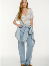 ριγέ t-shirt με v λαιμόκοψη (offwht/blk)