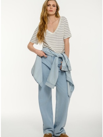 ριγέ t-shirt με v λαιμόκοψη (offwht/blk)