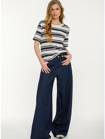 ριγέ t-shirt με στρογγυλή λαιμόκοψη (mrn/offwht)