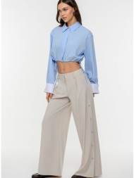 wide leg παντελόνι με κουμπιά στο πλάι (sand)