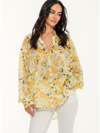 oversized ημιδιάφανο πουκάμισο με print (multi)