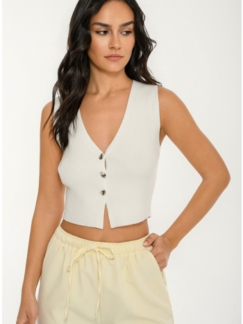 πλεκτό ριπ κροπ τοπ γιλέκο με μεταλλικά κουμπιά (sugar)