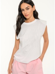 αμάνικο t-shirt με στρας και βάτες (white)