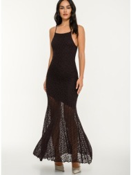 maxi φόρεμα δαντέλα με κλος τελείωμα (chocolat)