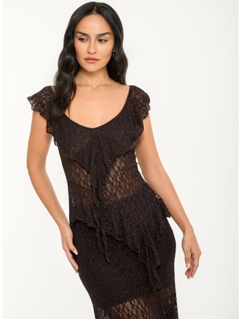 ασύμμετρο τοπ δαντέλα με βολάν (chocolat)