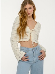 πλεκτή κροσέ κροπ ζακέτα με δέσιμο (sugar)