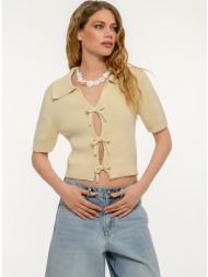 πλεκτή κροπ ζακέτα με φιόγκους (butter)