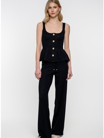 πλεκτό wide leg παντελόνι με λάστιχο (black)