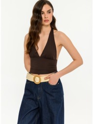 λύκρα halter κροπ τοπ (brown)