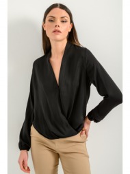κρουαζέ μπλούζα με γυαλιστερή υφή (black)