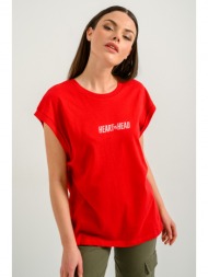 t-shirt με κεντημένο τύπωμα (red)