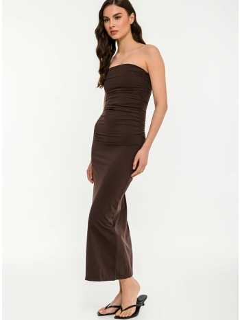 maxi λύκρα strapless φόρεμα (brown)
