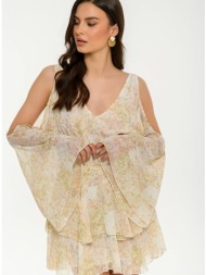 μίνι φλοράλ φόρεμα με βολάν και μανίκια με άνοιγμα (multi)