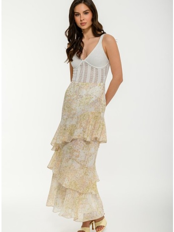 maxi φλοράλ φούστα με βολάν (multi)